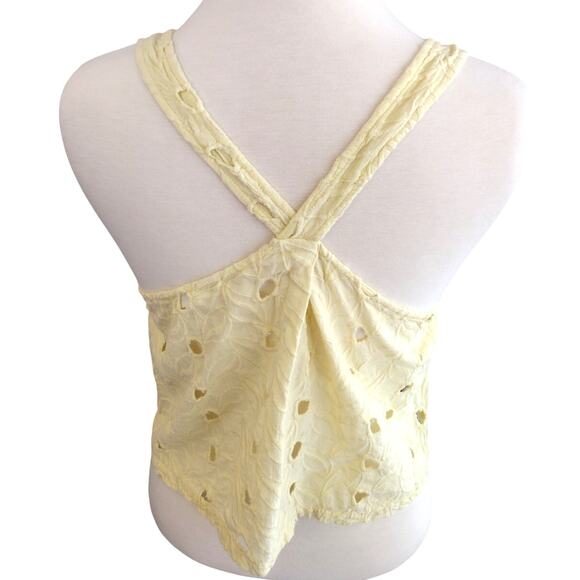 House of Harlow | Soft Yellow Eyelet Boxy Criss-Cross-Back Crop Tank Top - Picture 4 of 8